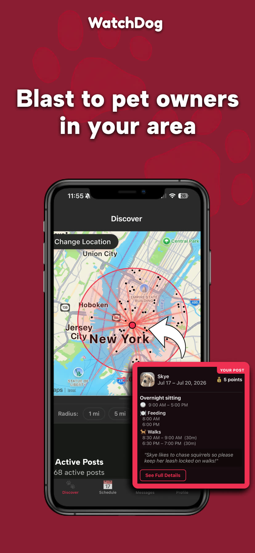 WatchDog step 2: blast the request to nearby pet owners on the map